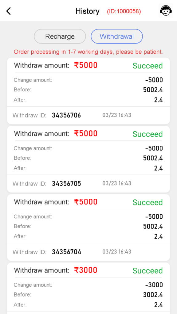 happy 3patti withdraw success proof